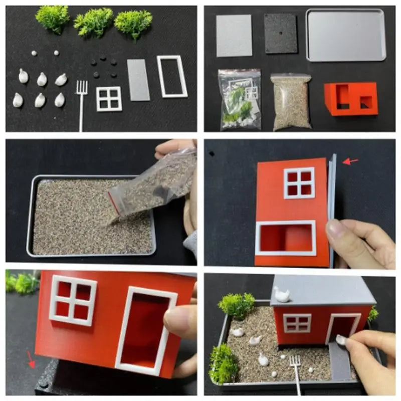 Desktop Chicken Zen Garden Sand Tray With House Desk Ornament Decorative Meditation Sand Tray Funny Sand Garden Decoration Zpaxo