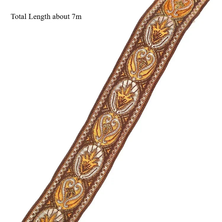 7 Yard Vintage Jacquard Ribbon Multipurpose High Quality Emobridered Woven Ribbon Floral Fabric Trim Fringe Boho Persian Ribbon Zpaxo golden