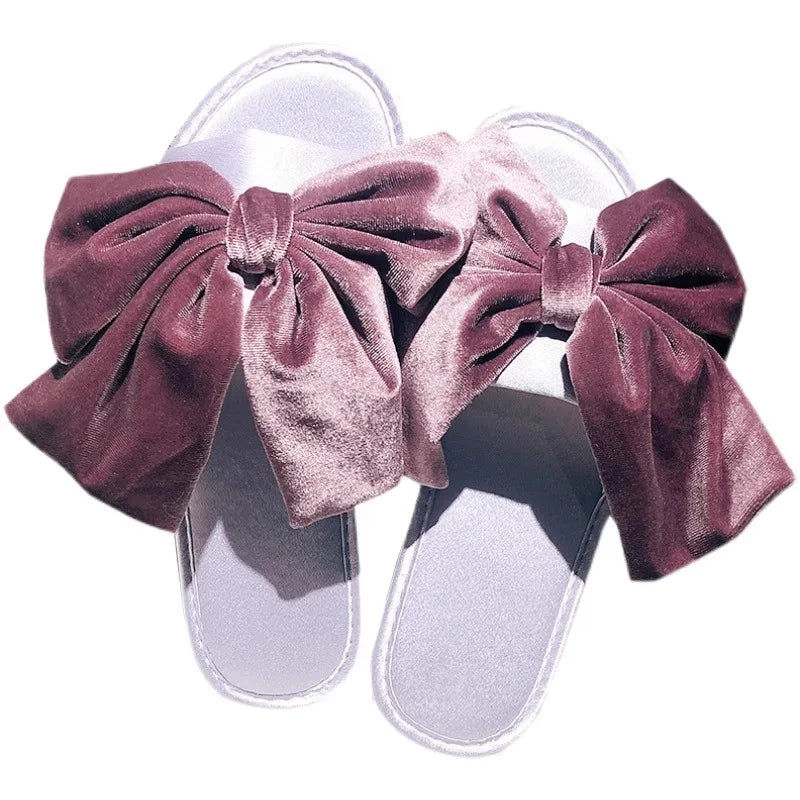 Slippers for Women 2025 Summer Velvet Bow Silk Slippers Comfortable At Home Soft Bottom Anti Slip Cool Slippers for Women Zpaxo