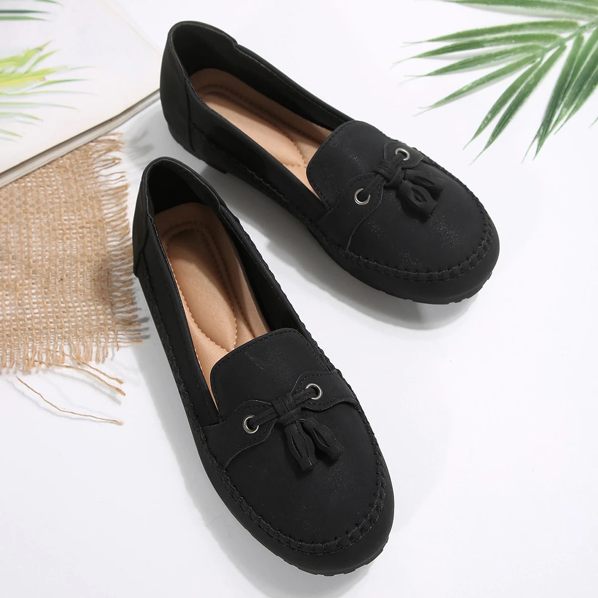 Women's Flats Fashion Breathable Casual Shoes Slip Ballet Suede Zpaxo black 38