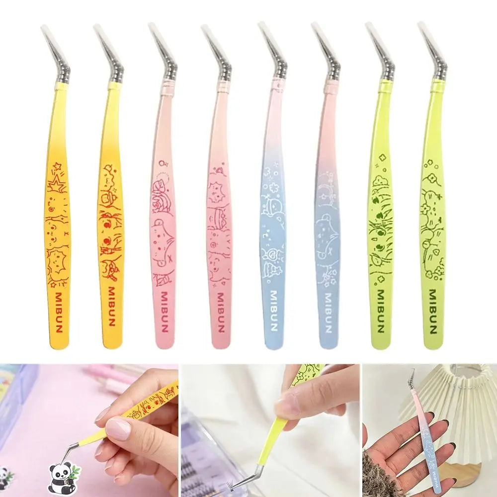 Metal Curved Stickers Tweezers High Precision Cartoon Lashes Extension Tweezer Anti-static Eyelash Curler Beauty Makeup Tools Zpaxo