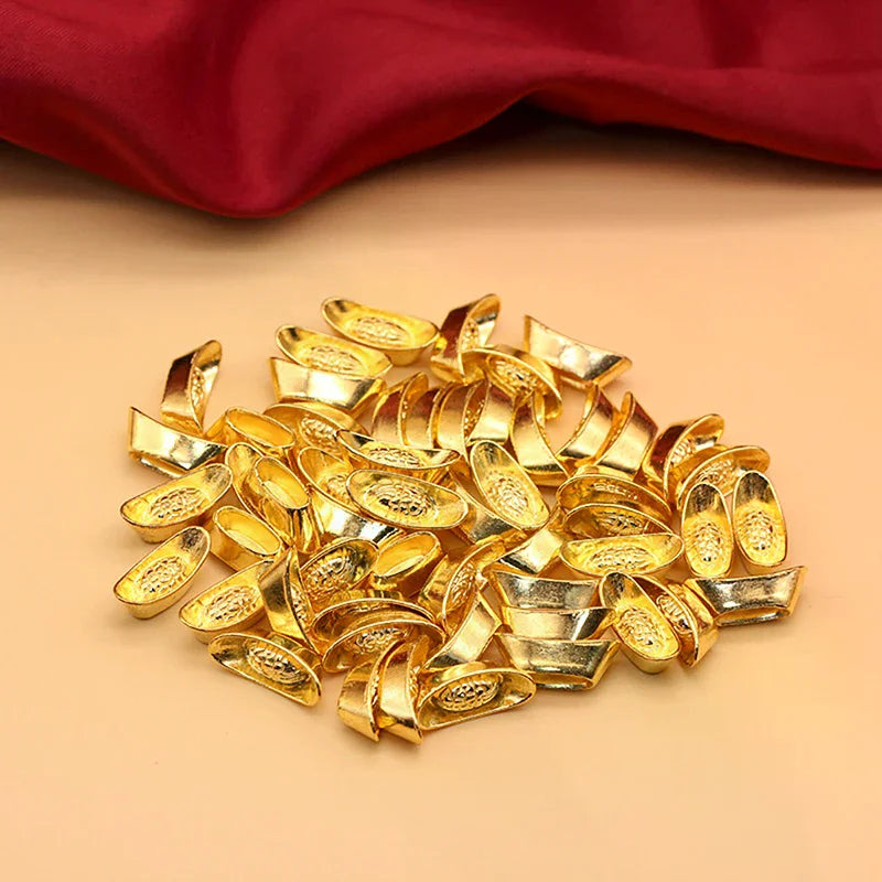 Year New Bar Lucky Money Prosperity Ingot Gold Chinese Yuan Bao Wealth Golden Statue Ingots Decor Ornament Decorative 10pcs Zpaxo