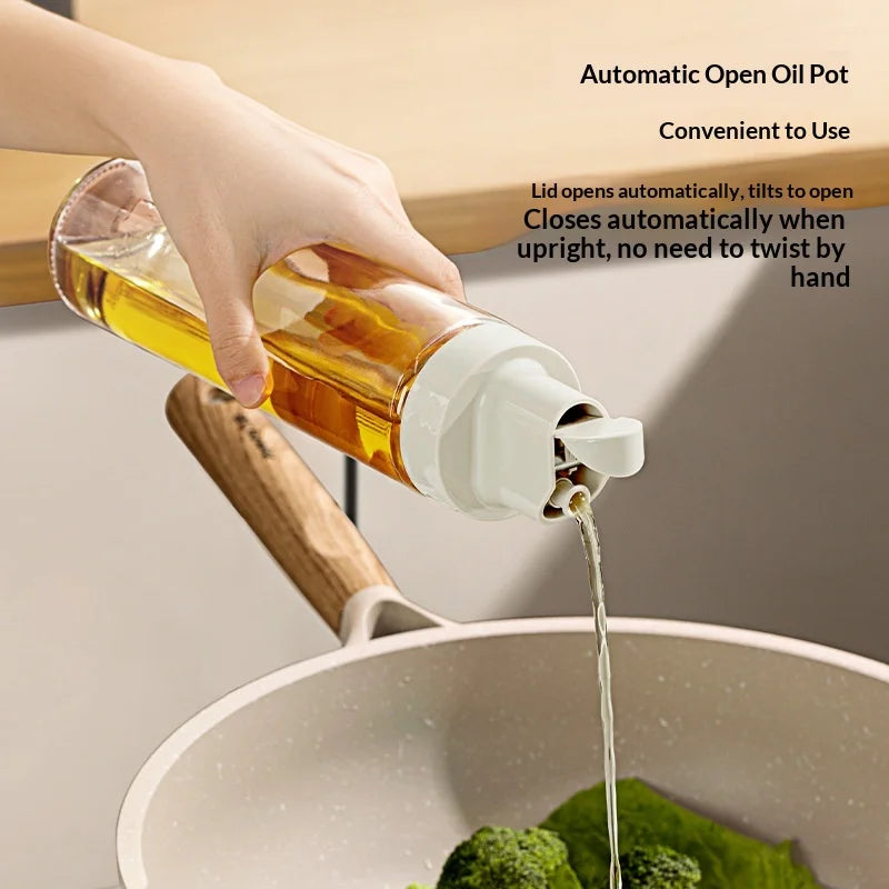 Oil Pot Kitchen Soy Sauce Vinegar Seasoning Bottle Set, No Oil Hanging, Leak Proof Glass Oil Tank, Automatic Opening and Closing Zpaxo