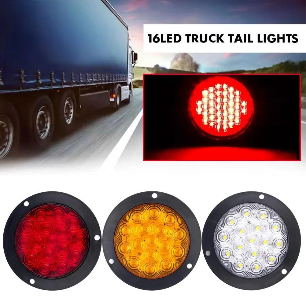 4 Inch Round 16 LED Truck Tail Light | 12V-24V Stop Brake Signal LED Truck Tail Light Zpaxo