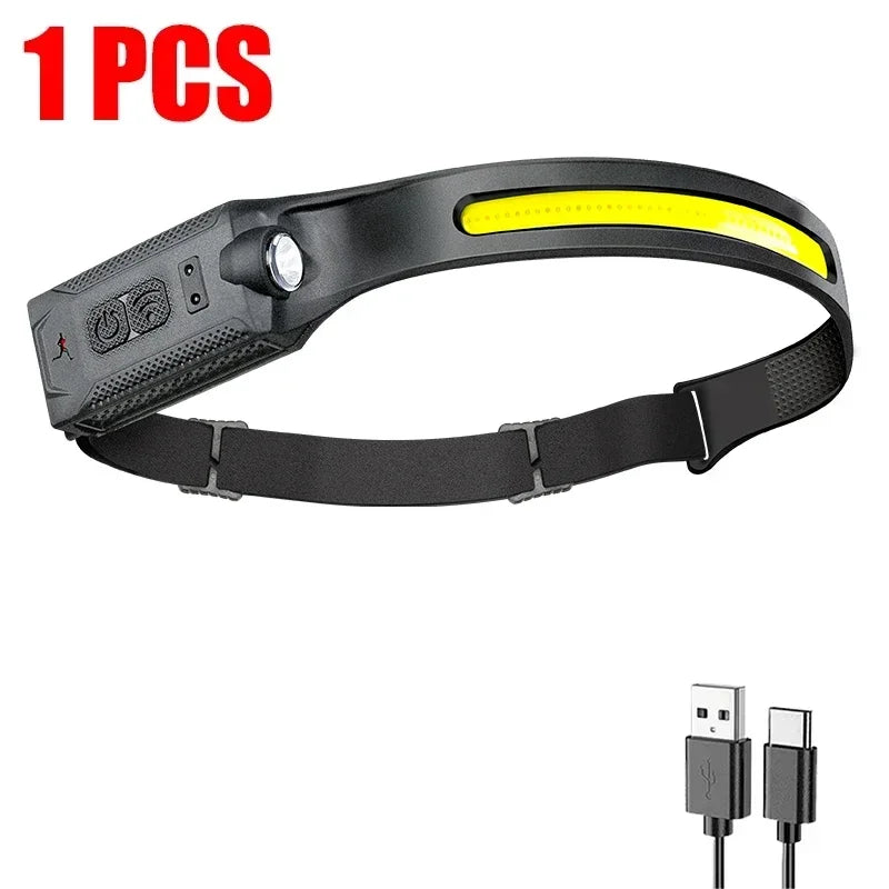 COB LED Headlamp USB Rechargeable – 5 Modes, IPX4 Waterproof