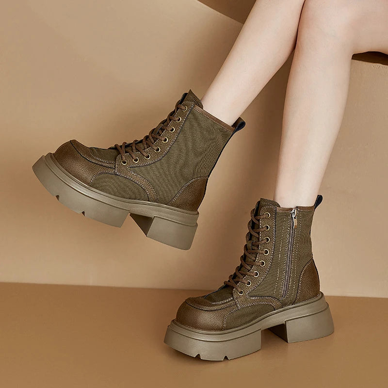 Women Leather Ankle Boots 2026 Round Toe Back Zipper Low Block Heel Zpaxo