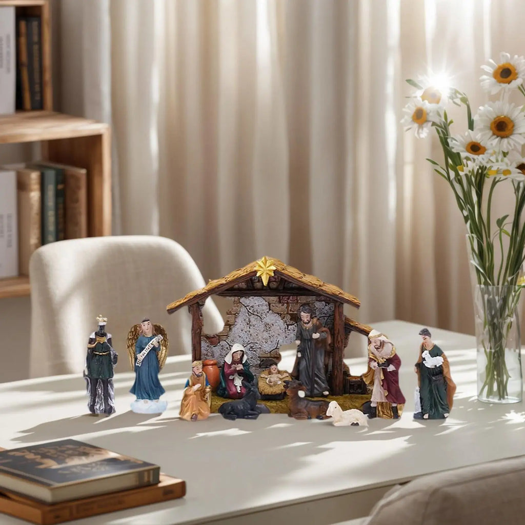 Nativity Christmas Manger Decoration Resin Figurine Bookshelf Home