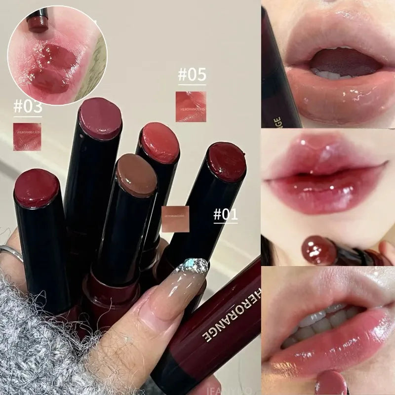 Glossy Mirror Lipstick Cherry Red Shade Moisturizing Waterproof Long