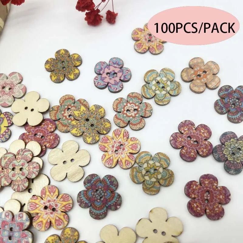 Vintage Flower Wooden Buttons 20/50/100pcs – Sewing & Crafts Wooden Craft Buttons Zpaxo 100PCS
