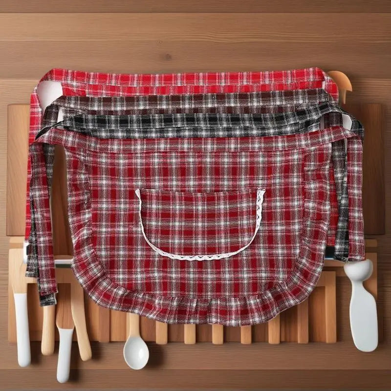 Cotton Half Waist Checkered Apron Kitchen Work Apparel Resist Stains Zpaxo