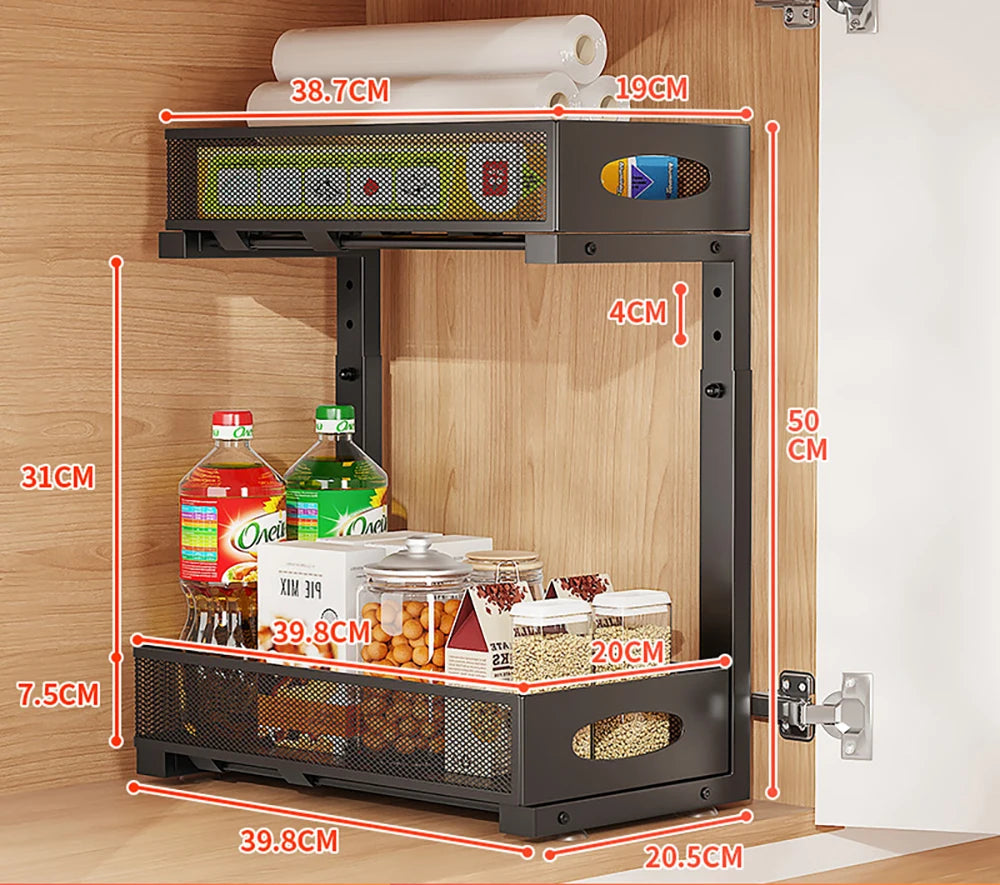 Under Sink Organizers and Storage, Adjustable 2 Tier Metal Pull out Cabinet Organizer for Bathroom, Kitchen, Pantry Zpaxo Black 2-tier 1 Pack