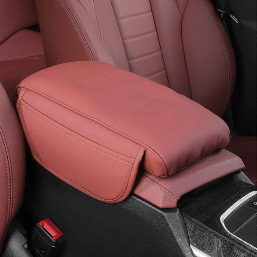 PU Leather Car Arm Rest Box Luxury Thicken Design Armrest Pad Both Zpaxo Red-18cm-7.09in
