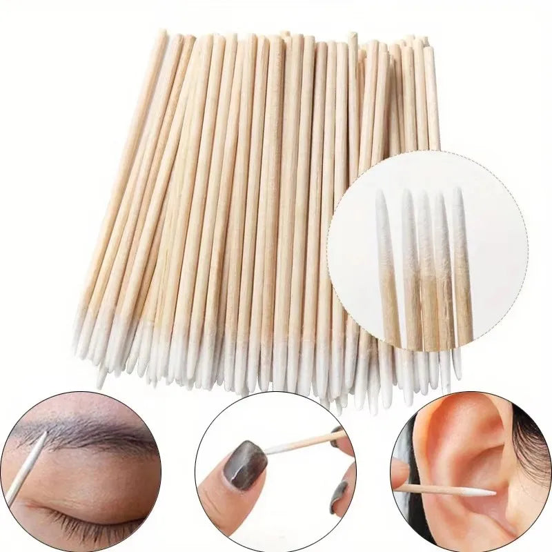 Lint-Free Wooden Nail Cotton Swabs – 100/300/600 Pack