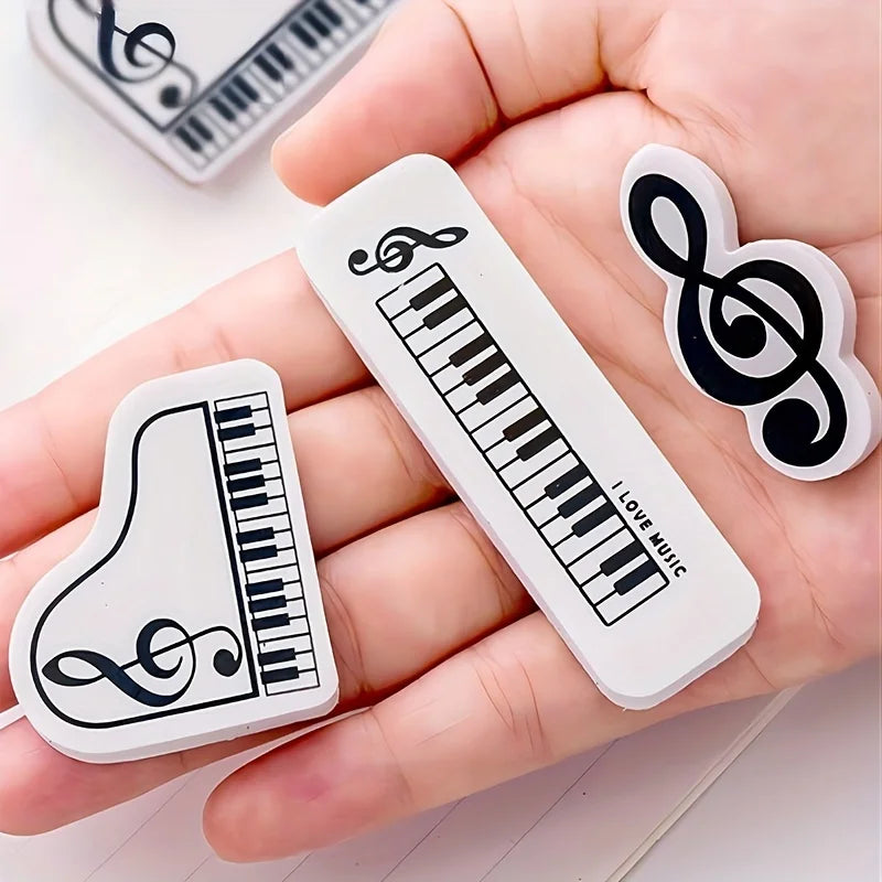 Piano Note Shape Erasers 3-Pack | Treble Clef Music Gift Novelty Eraser Set Zpaxo