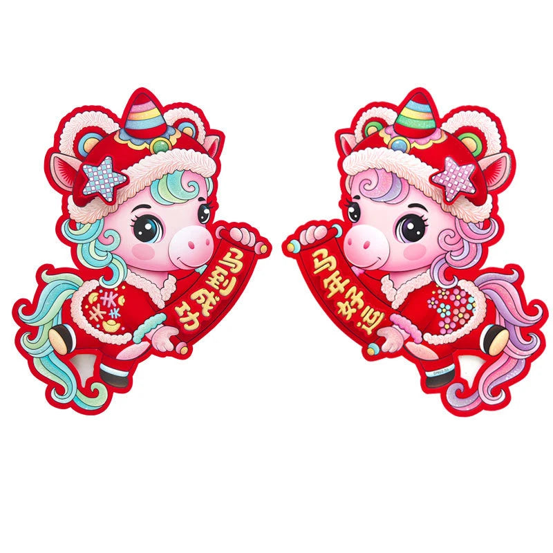 1pair 2026 Year Horse Chinese Door Decoration 3D Paper Cutout Zpaxo 01 30cm