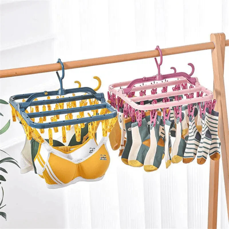 32-Clip Foldable Clothes Drying Rack – Windproof Laundry Hanger