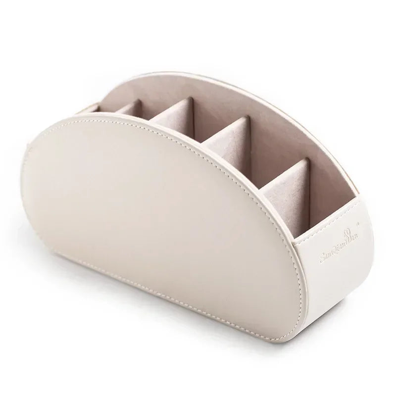 5 Grid Pu Leather Organizer Remote Control Phone And Tv Holder Desk Storage Box Cosmetics Brush Zpaxo beige