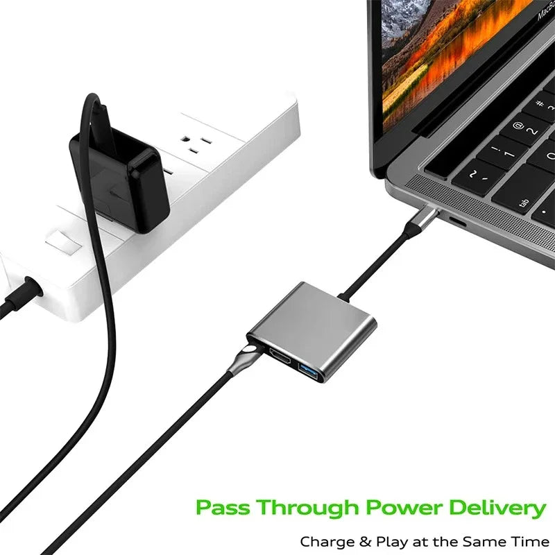 3-in-1 USB-C to HDMI Adapter Hub – USB 3.0 & PD Charging USB-C Hub Adapter Zpaxo
