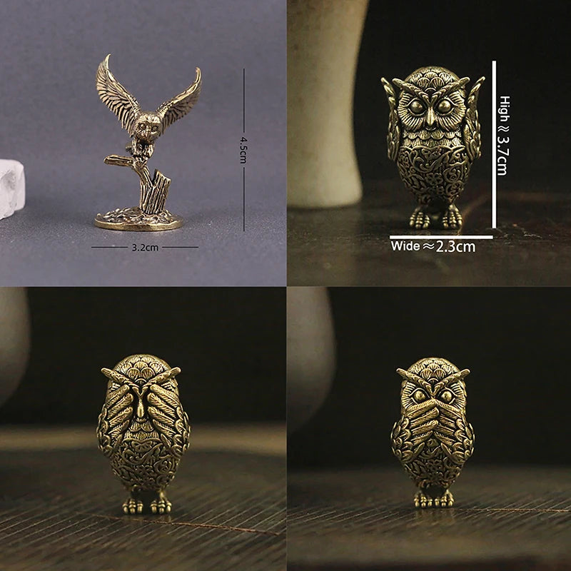 Antique Solid Brass Owl Decor Retro Copper Animal Tea Pet Miniature Zpaxo