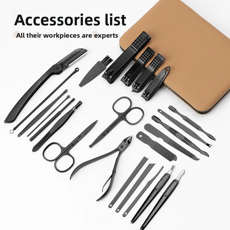 brown 7/16/24 pcs Stainless Steel Nail Cutter and Pedicure Scissors Set - Portable Manicure and Pedicure Tool Nail Clipper Set Zpaxo