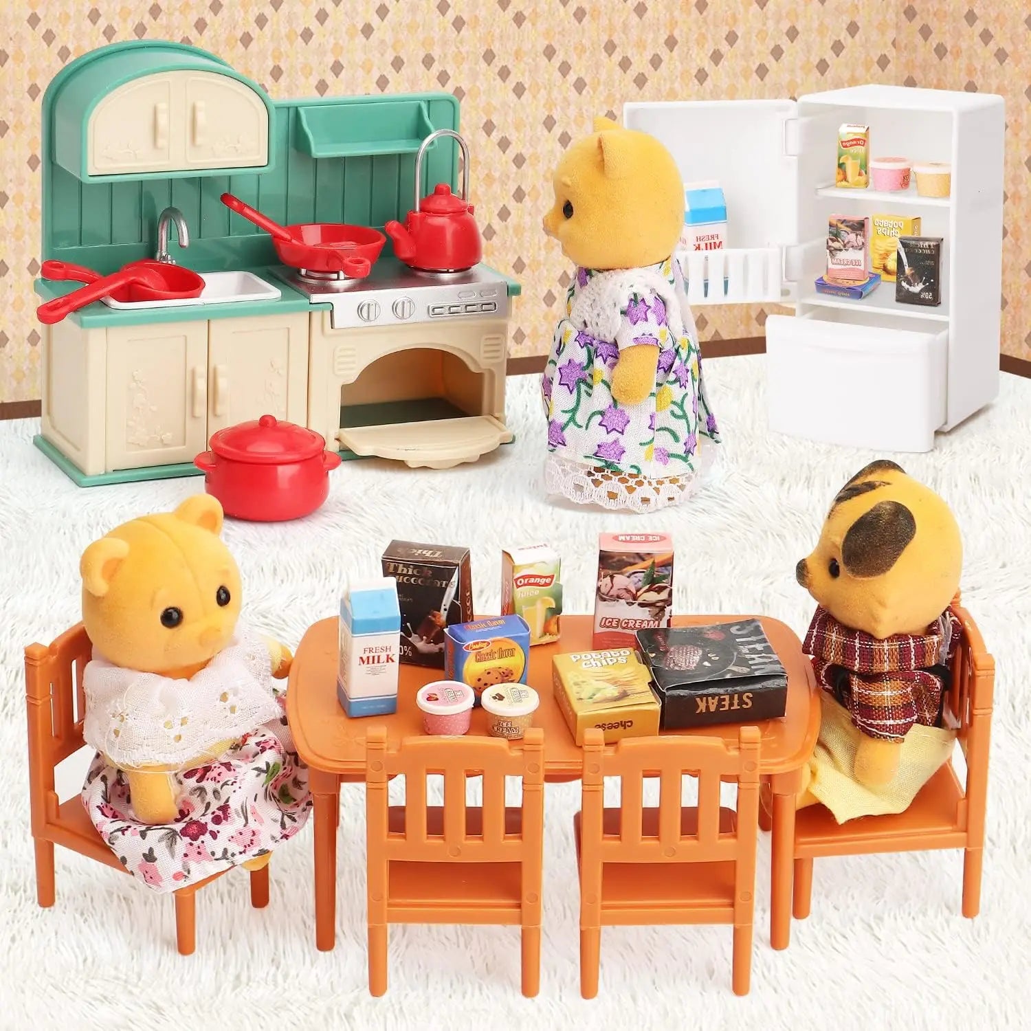 Dollhouse Furniture Doll House Bathroom Kitchen Fridge Washing