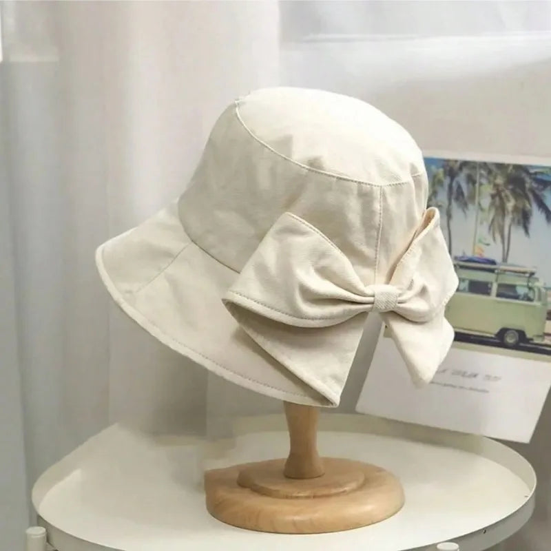 Women's Bowknot Fisherman Hat Reversible Dual-side Sunshade Spring
