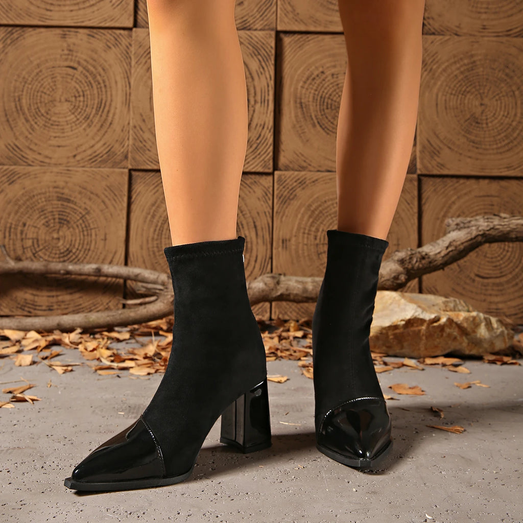 2025 New Women Ankle Boots Chunky Mid Heels Shoes Woman Pointed Toe Trend Winter Shoes Goth Walking Snow Boots Botas De Mujer Zpaxo black 35