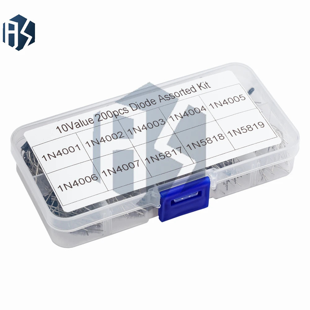 200Pcs 10 Types Rectifier Diode Kit 1N4001-1N4007 1N5817-1N5819 with Storage Box Zpaxo