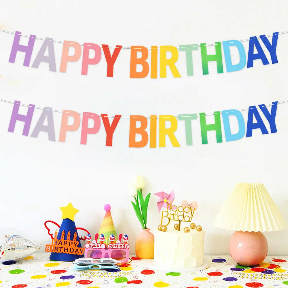Rainbow Happy Birthday Banner Paper Garland Kids 1st Party Hanging