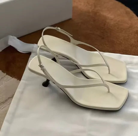 Summer Heel Women Clip Toe Sandals Fashion Narrow Band Shoes Design Zpaxo WHITE 39