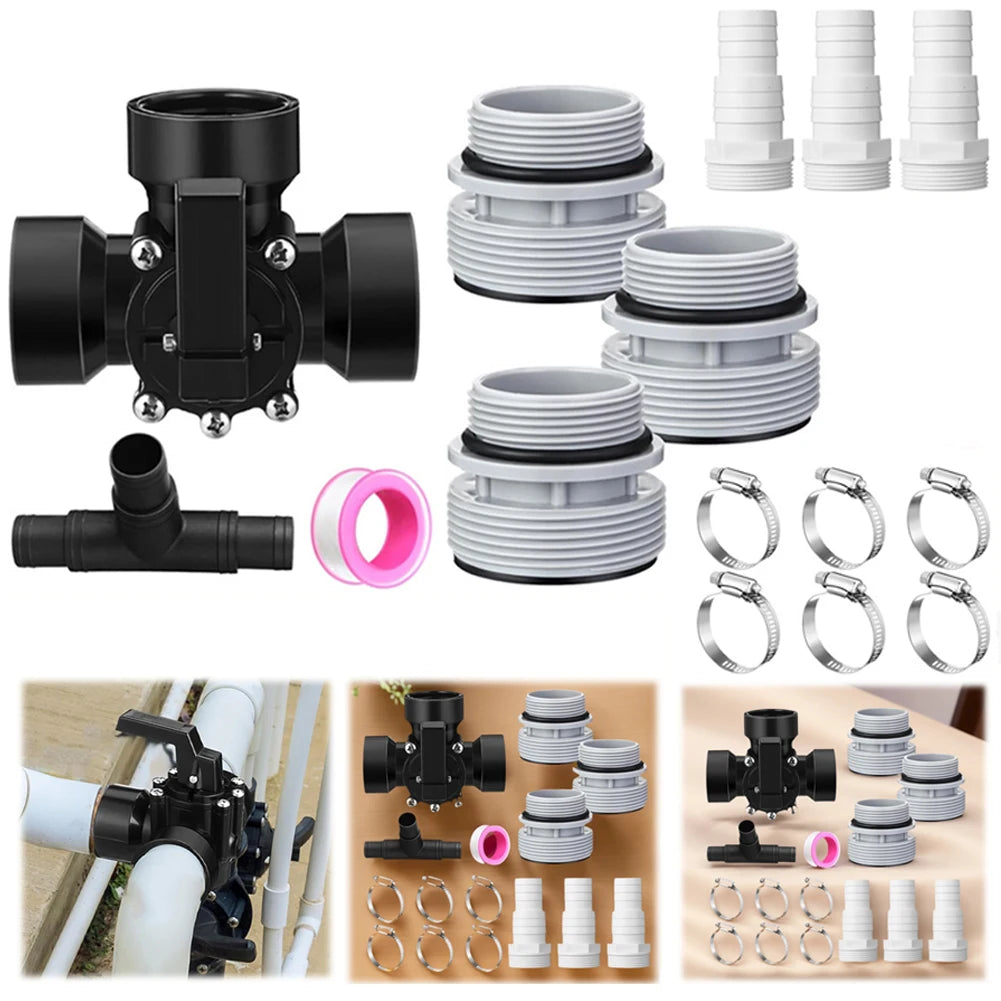 3 Way Swimming Pool Bypass Stop Function Diverter Valve Hose Adapter