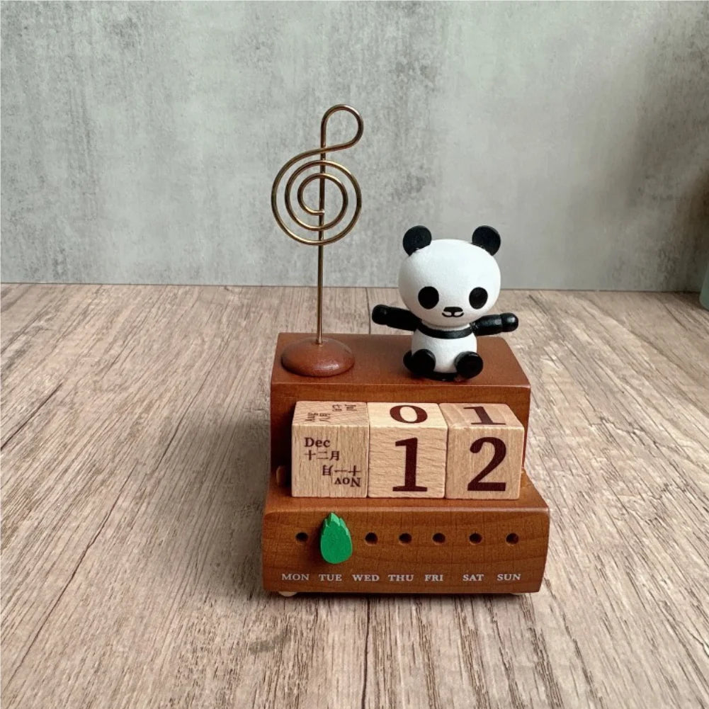 Panda Calendar Wooden Music Box – Desk Ornament & Memo Clip Wooden Music Box Zpaxo