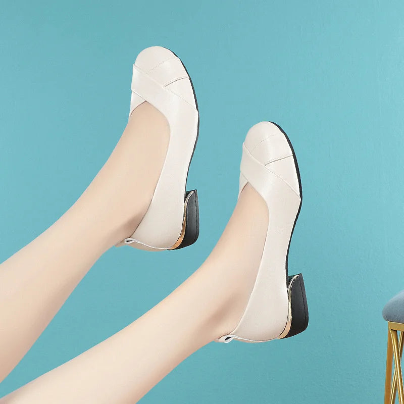 Low Leather Shoes Lady 2023 Suit Female Beige Low-heeled High-heeled Zpaxo