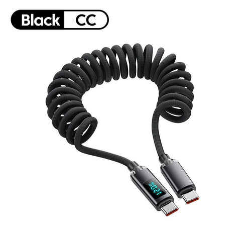 120W Retractable USB-C Cable – Fast Charging & Digital Display USB-C Charging Cable Zpaxo Black 1m