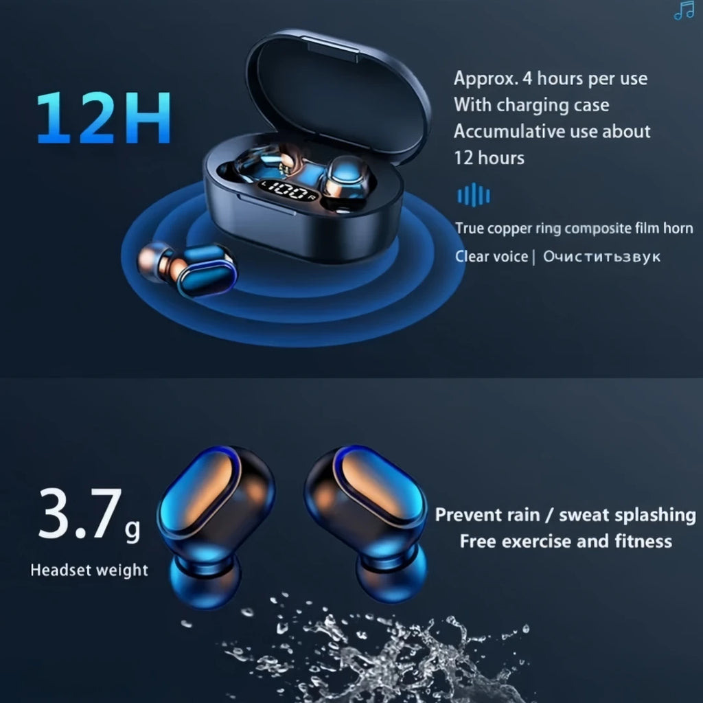 E7S Wireless Bluetooth Headset Mic LED Display Earbuds Iphone Xiaomi