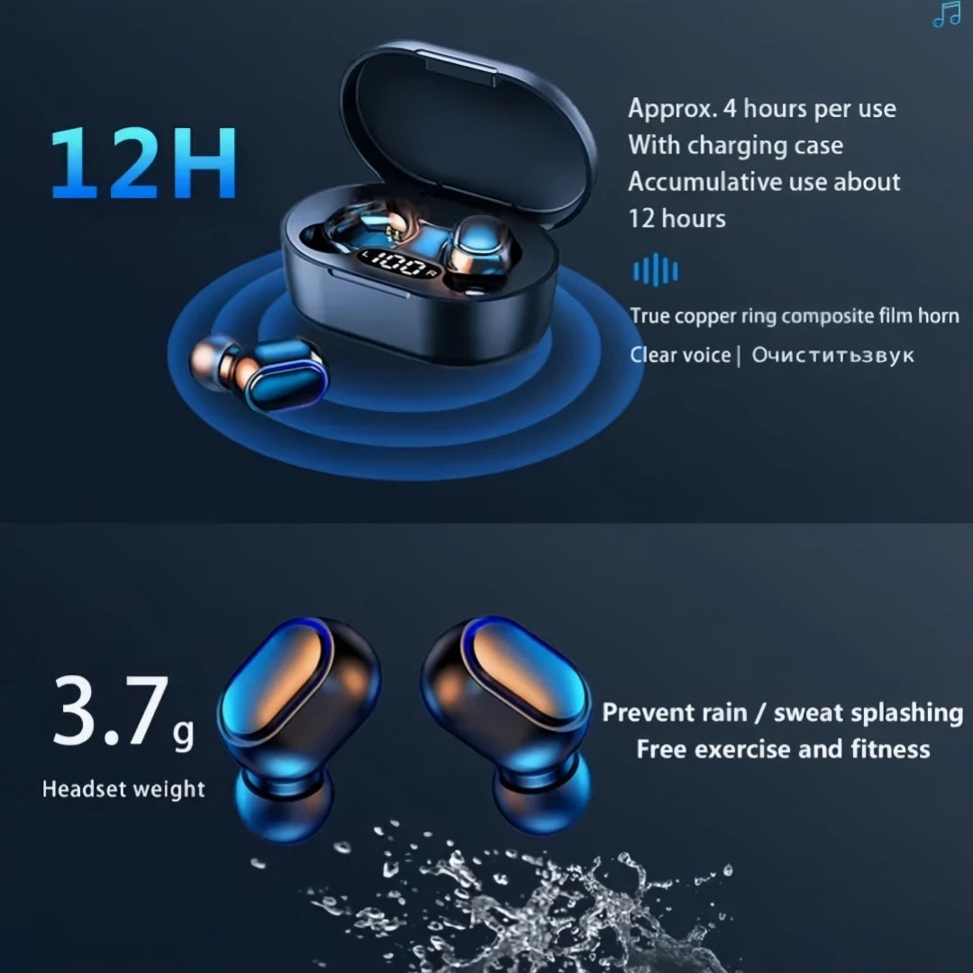 E7S Wireless Bluetooth Headset Mic LED Display Earbuds Iphone Xiaomi