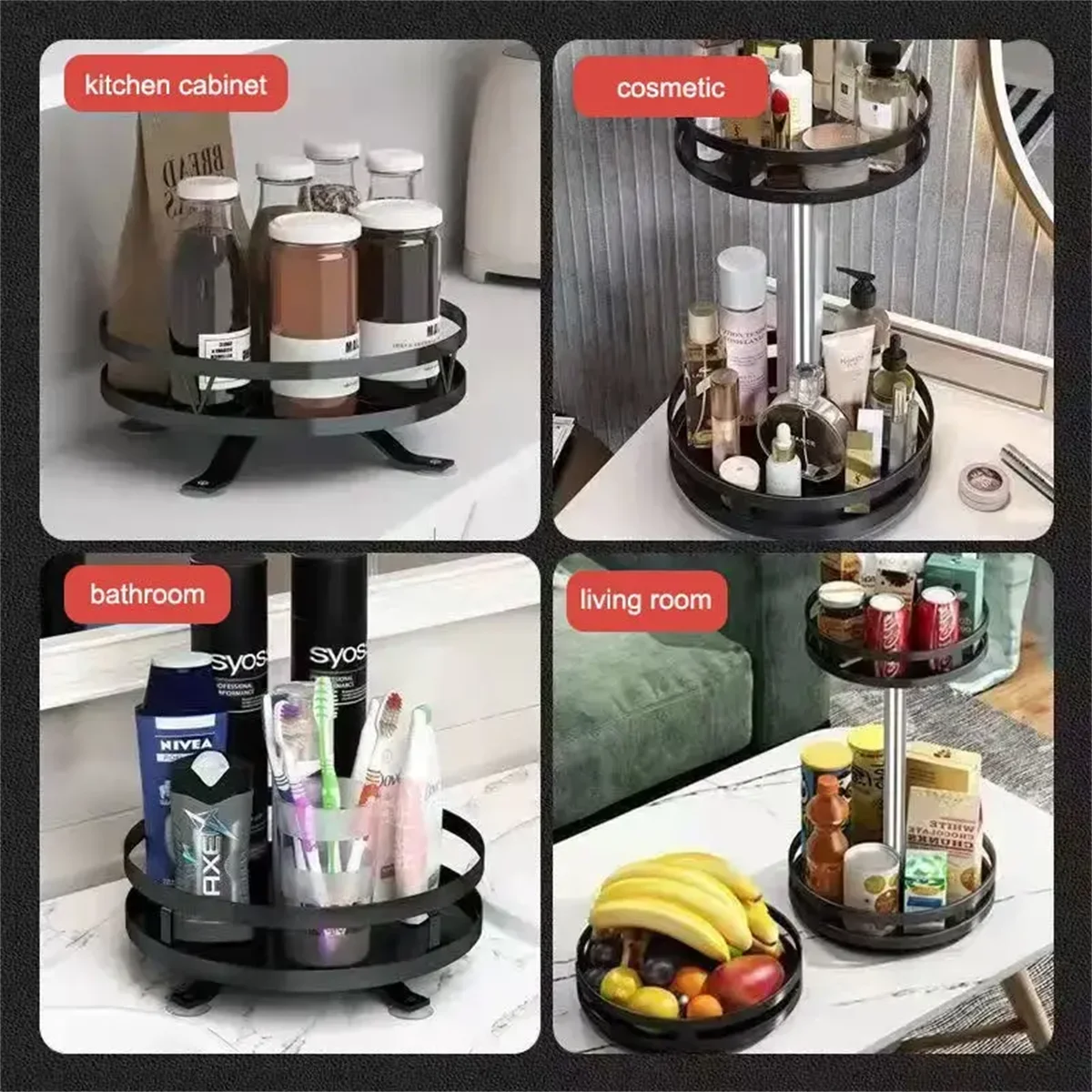360° Rotation Carbon Steel Spice Rack Organizer Non-Skid Kitchen Storage Tray for Seasonings And Cans Efficient Spice Accessory Zpaxo