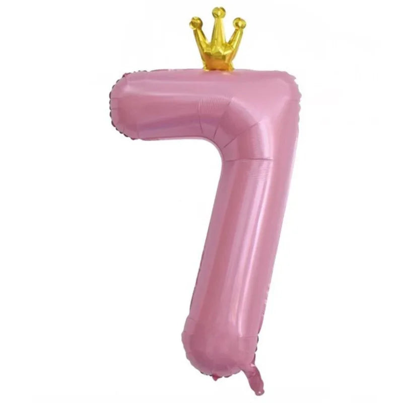 Pastel Baby Blue Pink Foil Number Balloon Crown 1 2 3 4 5 6 7 8 9 Zpaxo pink7 40inch