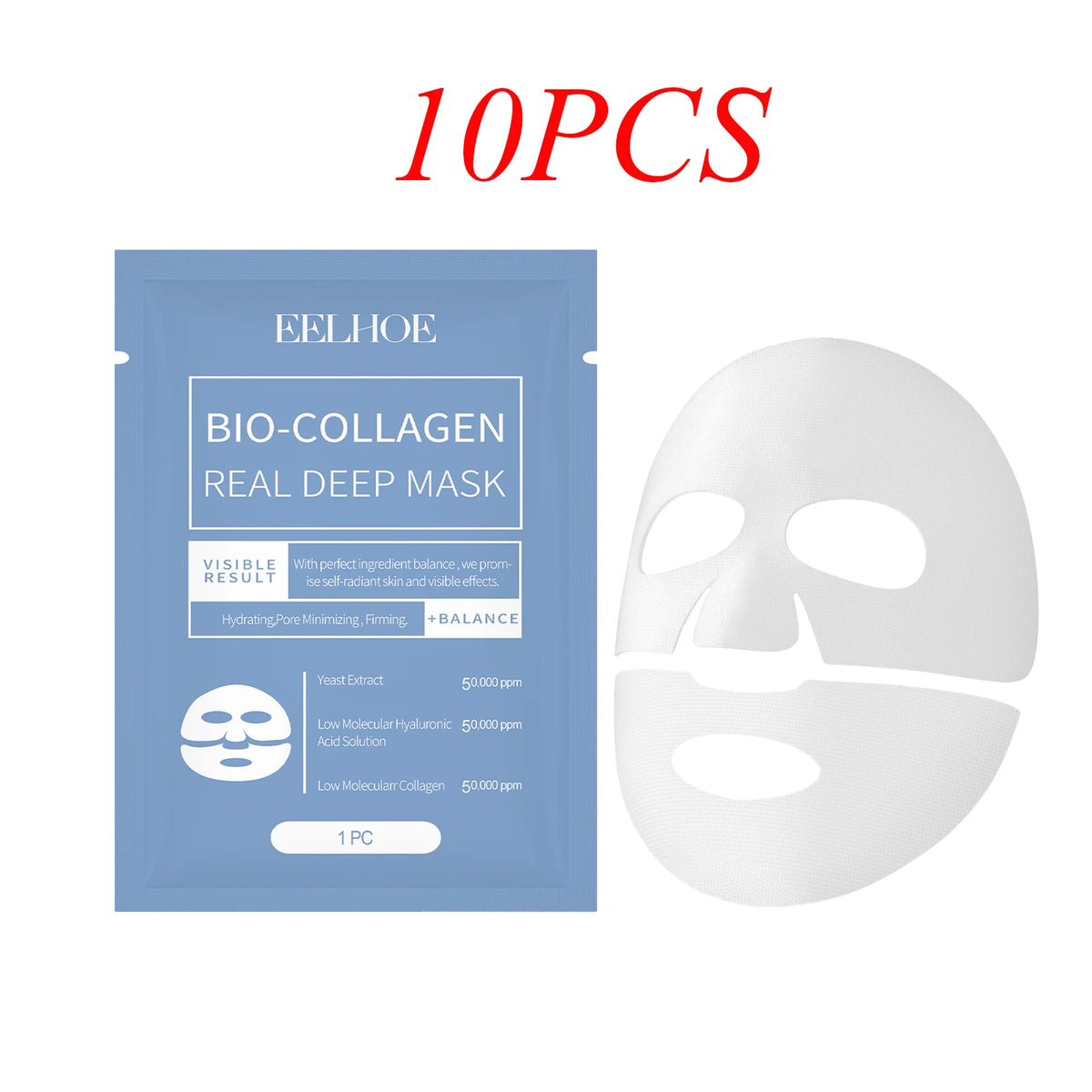 EELHOE 1-30PCS Bio Collagen Real Deep Mask Soluble Collagen Sheet Mask with Hydrolyzed Collagen Moisturizing Face Mask Skin Care Zpaxo 10PCS