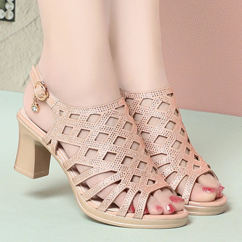 Soft Leather Hollow Heel Comfortable Roman Sandals Summer Breathable Zpaxo