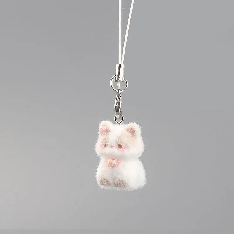 Kawaii Plush Cute Cat Keychain Flocking Animal Pendant Phone Lanyard