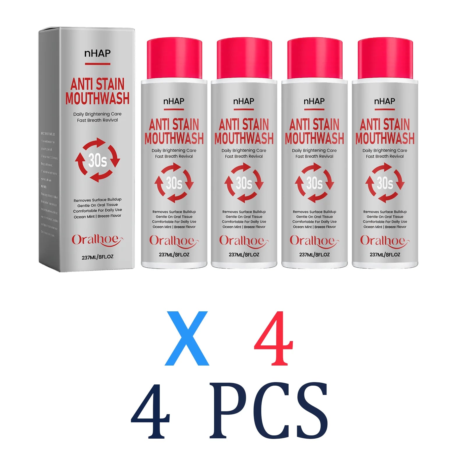 Mild Mint Mouthwash Daily Oral Cleaning Liquid Sensitive Gum Care Refreshing Breath Stain Control Mouth Wash Bottle 237ml Zpaxo 4 Pcs One Unit adults