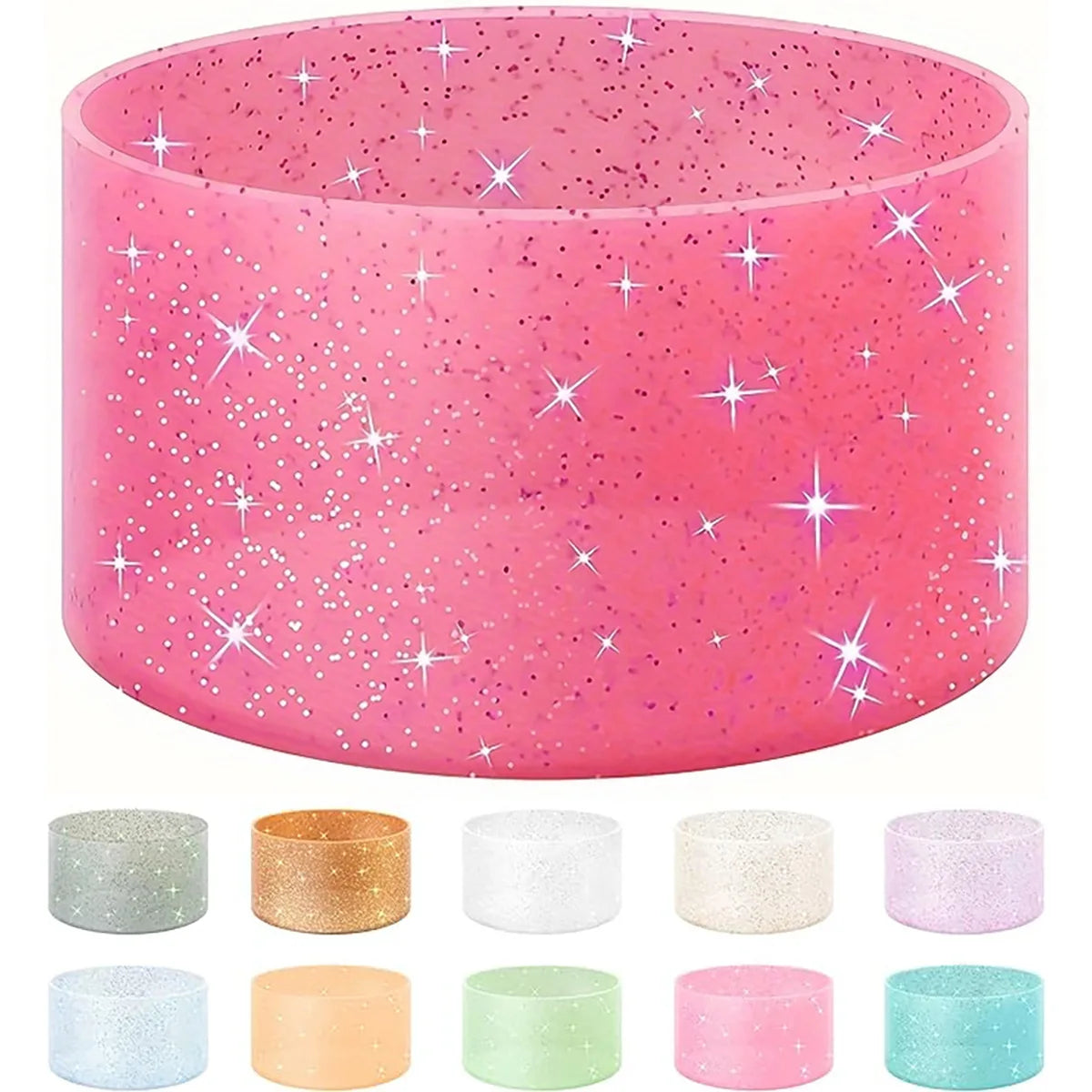 6PCS Silicone Sparkling powder ice-cool cup cover, sports water bottle, space cup, cup bottom cover, car-mounted water cup cover Zpaxo rosy flash-6pcs