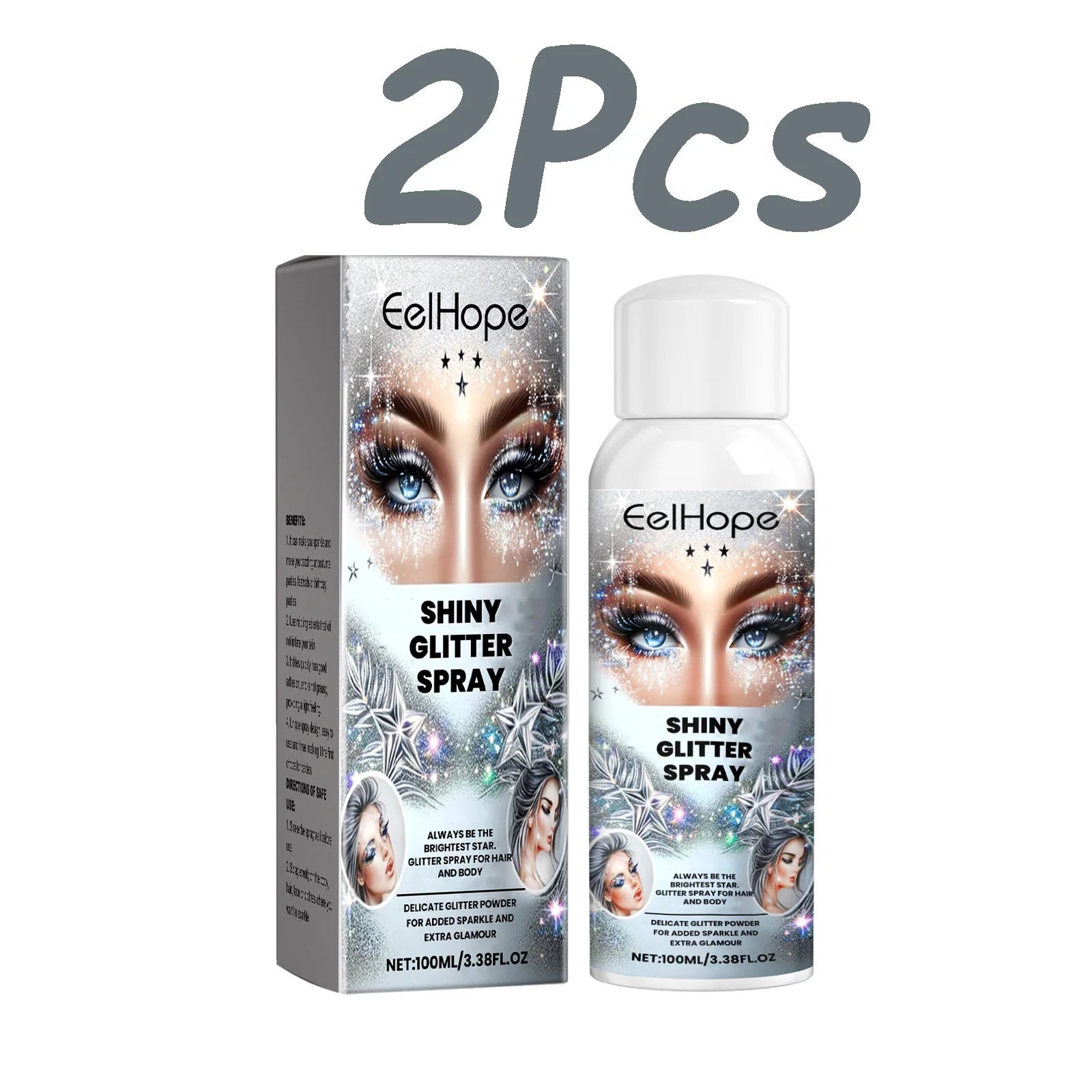 Glitter Highlighter Spray for Hair Body & Clothes – Party Glow Body Glitter Spray Zpaxo 2 x 100ml Boxed
