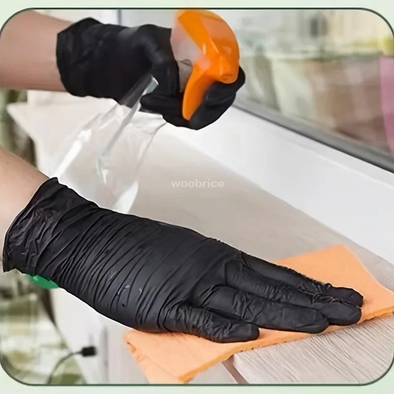 200Pcs Powder Black Disposable Nitrile Gloves Latex Free Protective Gloves for Tattoo Hair Dye Painting Kitchen Mechanic Work Zpaxo