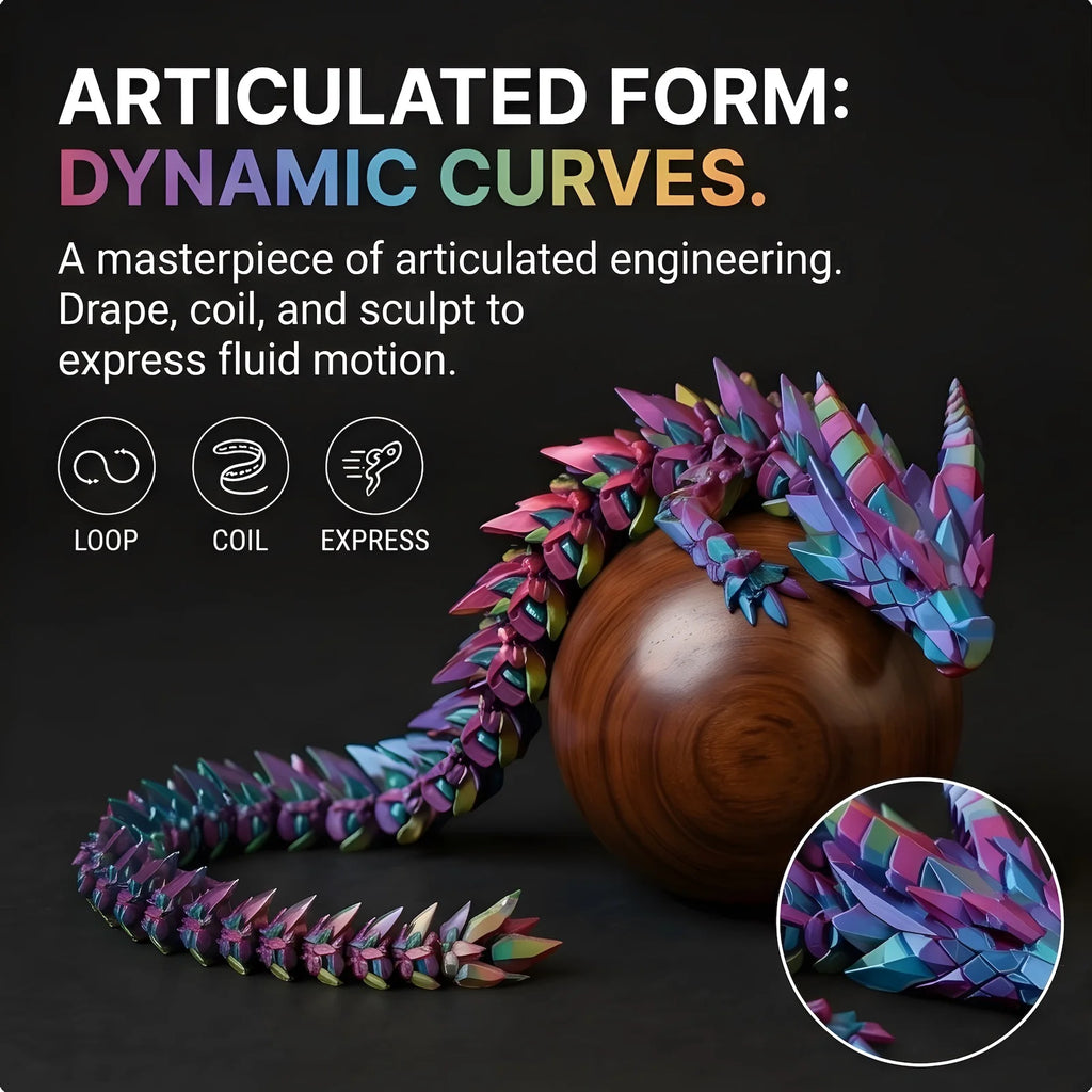 3D Printed Articulated Dragon Flexi Fidget Toy Posable Crystal Desk