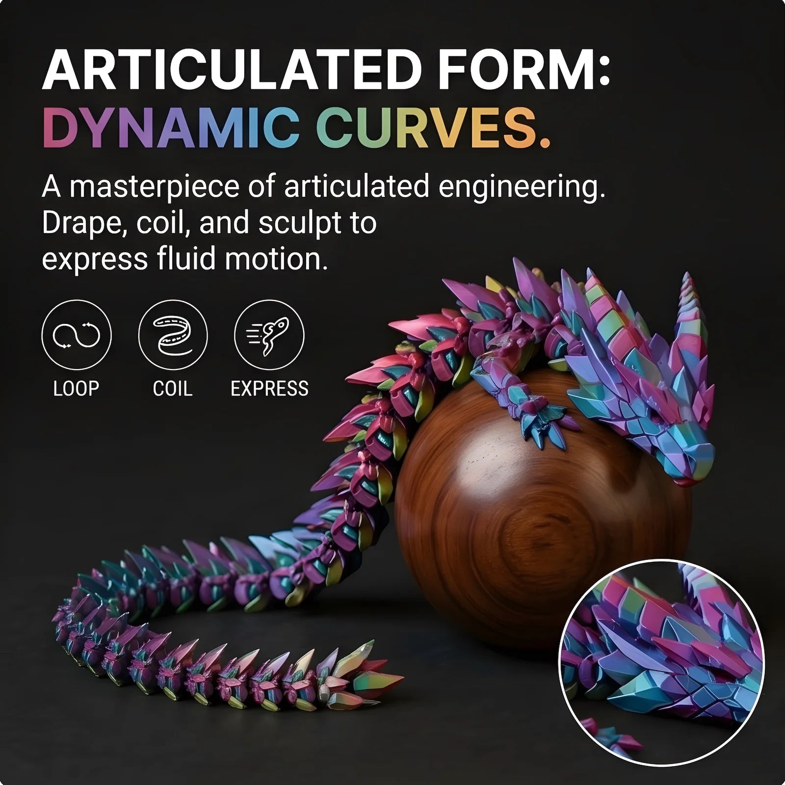 3D Printed Articulated Dragon Flexi Fidget Toy Posable Crystal Desk