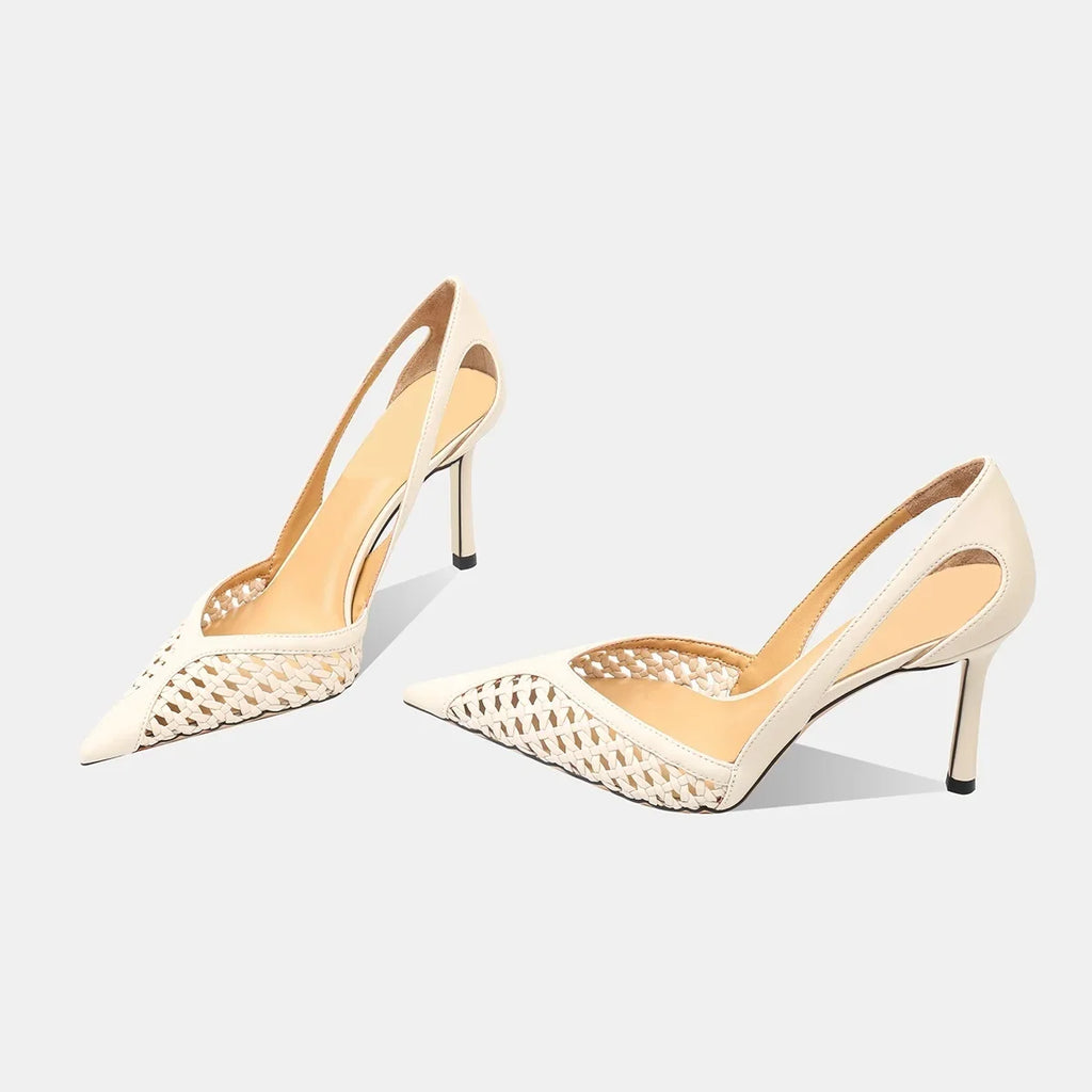 Women Pumps Fashion Hollow Weaving Shoes Pointed Tip Heels Stiletto Zpaxo
