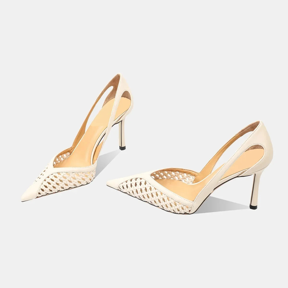 Women Pumps Fashion Hollow Weaving Shoes Pointed Tip Heels Stiletto Zpaxo