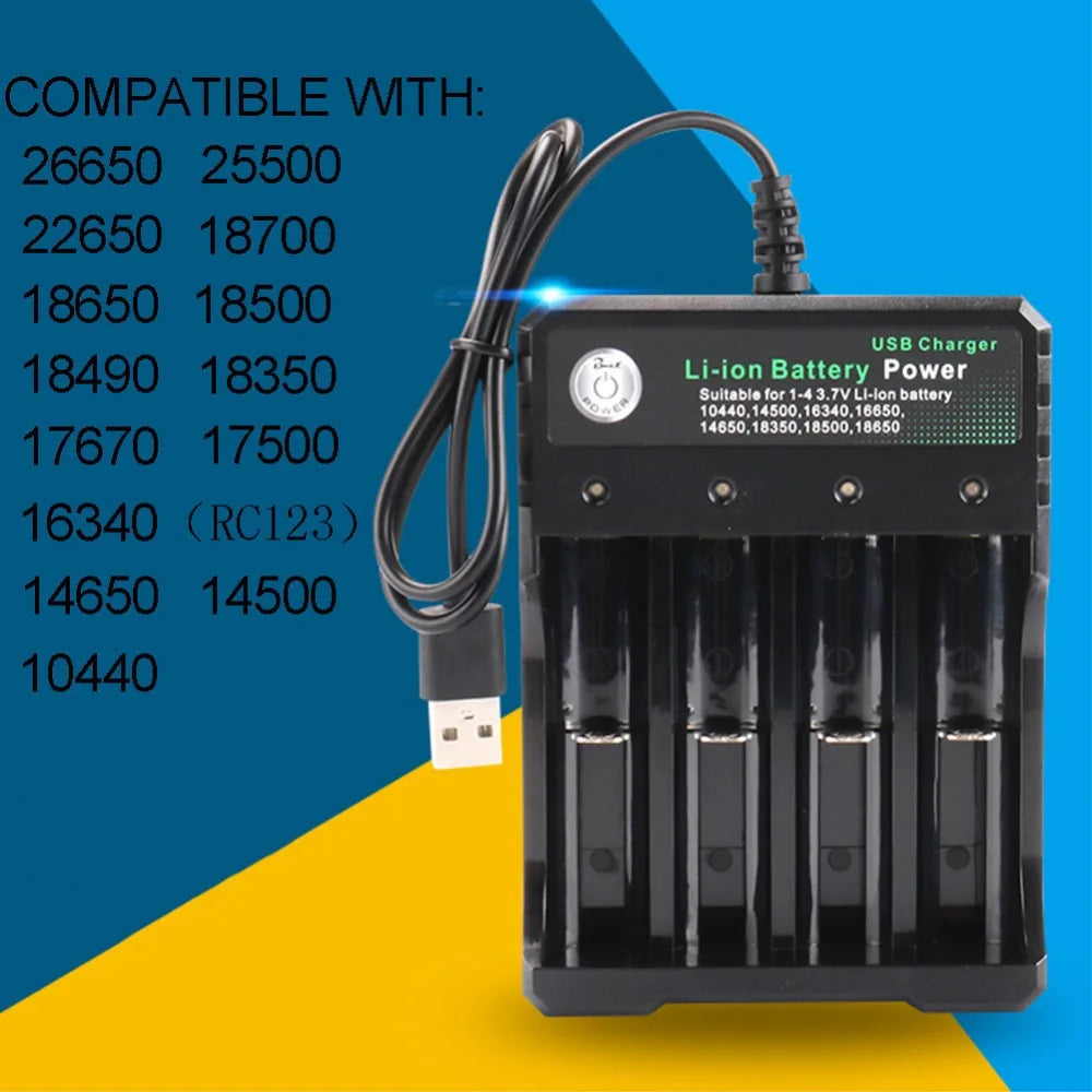 18650 Battery Charger 2 3 4 Slots USB Independent Charging for 16650 18500 Charging 3.7V Rechargeable Lithium Battery Charger Zpaxo